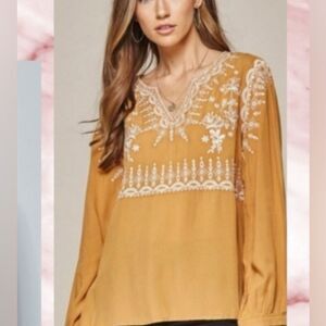 Savannah Jane Women's Embroidered gold Brown Top size medium